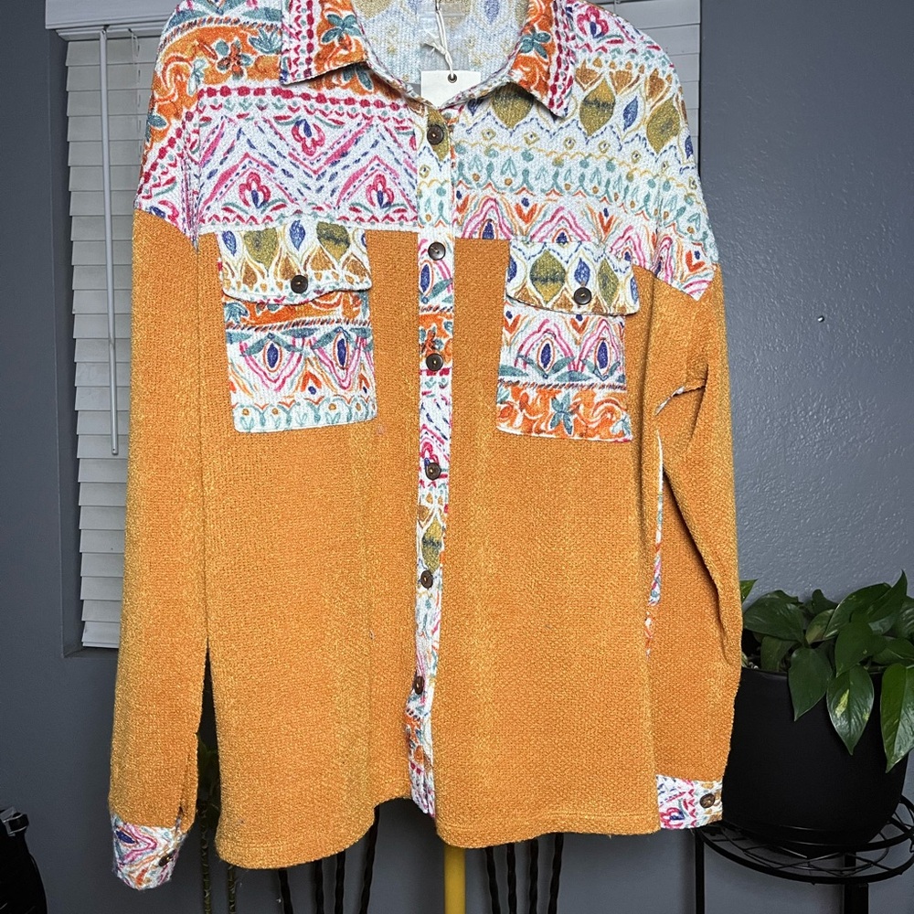 Vibrant Multicolor Patterned Button Down Shirt - image 1
